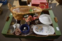 BOX OF VARIOUS HOUSEHOLD CERAMICS AND OTHER ITEMS