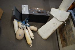 BOAT RUDDER AND VARIOUS BUOYS