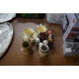 MIXED LOT: CLARICE CLIFF CORONATION CUPS AND SAUCERS, CRUET ITEMS ETC