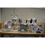 MIXED LOT COMPRISING STAFFORDSHIRE STYLE MODEL DOGS, FURTHER LARGE CAT MODEL AND A MODEL HORSE (4)