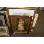 VICTORIAN LITHOGRAPH PRINT OF A GIRL WITH A BUNCH OF ROSES