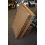 TWO FOLDING PASTING TABLES AND TWO FURTHER WOODEN STORAGE BOXES (4)