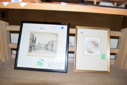 FREDA MARSTON, THE STREET, DEDHAM, ESSEX, ETCHING, FRAMED AND GLAZED TOGETHER WITH A FURTHER