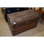 LATE 19TH/EARLY 20TH CENTURY WOODEN BOUND, DOME TOP TRUNK, 81 CM WIDE