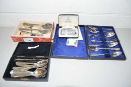 COLLECTION OF SILVER AND SILVER PLATED TEASPOONS AND OTHER ITEMS