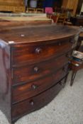 19TH CENTURY MAHOGANY BOW FRONT FOUR DRAWER CHEST, 110 CM WIDE