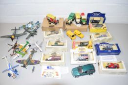 MIXED LOT: VARIOUS ASSORTED TOY VEHICLES, AEROPLANES ETC