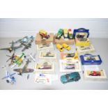 MIXED LOT: VARIOUS ASSORTED TOY VEHICLES, AEROPLANES ETC