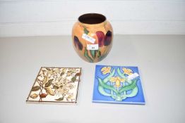 ROYAL STANLEY WARE VASE TOGETHER WITH TWO DECORATIVE TILES (3)