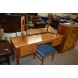 RETRO MID-CENTURY TEAK DRESSING TABLE BY ALFRED COX WITH TRIPLE MIRRORED BACK AND ACCOMPANYING