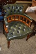 GREEN LEATHER BOW BACK CHAIR