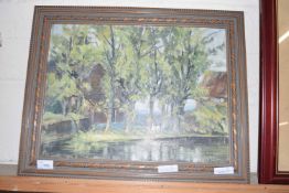 MAX MUELLER THE MILL POOL, OIL ON BOARD, FRAMED