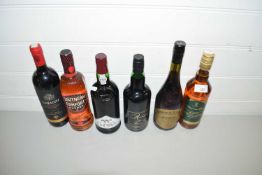 MIXED LOT: SIX BOTTLES OF PORT, CHIANTI, SOUTHERN COMFORT AND OTHERS TO INCLUDE DOWS PORT (6)