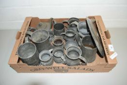 BOX OF VARIOUS PEWTER MEASURES AND TANKARDS