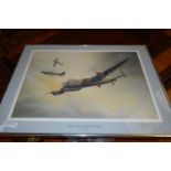 J W MITCHELL, BATTLE OF BRITAIN MEMORIAL FLIGHT, COLOURED PRINT, SIGNED IN PENCIL, FRAMED AND