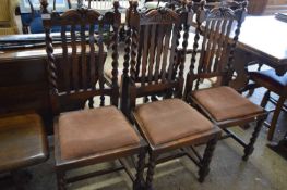 SET OF FOUR OAK BARLEY TWIST FRAME DINING CHAIRS