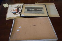 MIXED LOT: COLOURED PRINT OF A FISHING BOAT AND VARIOUS OTHER EPHEMERA