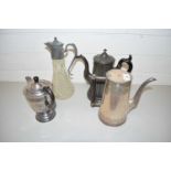 MIXED LOT: SILVER PLATED COFFEE POTS, CLARET JUG ETC (4)