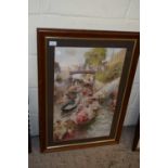 COLOURED PRINT, VICTORIAN BOATING SCENE, FRAMED AND GLAZED