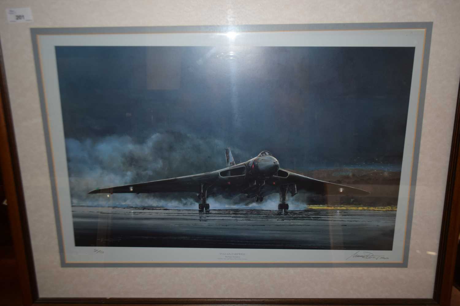 MICHAEL RONDOT, VULCAN FAIRWELL, COLOURED PRINT, SIGNED IN PENCIL, LIMITED EDITION 34 OF 550, FRAMED