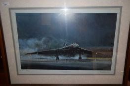 MICHAEL RONDOT, VULCAN FAIRWELL, COLOURED PRINT, SIGNED IN PENCIL, LIMITED EDITION 34 OF 550, FRAMED