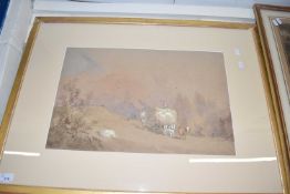 EDWARD HARGITT WATERCOLOUR STUDY HAYCART WITH FIGURES, SIGNED AND DATD 1874, FRAMED AND GLAZED