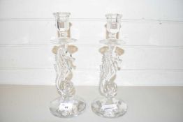 PAIR OF WATERFORD CRYSTAL SEAHORSE CANDLESTICKS, 9CM HIGH