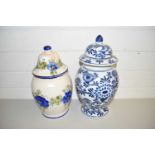 MODERN BLUE AND WHITE COVERED JAR AND ONE OTHER (2)