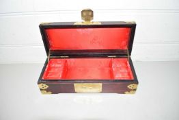 MODERN ORIENTAL HARDWOOD AND BRASS MOUNTED JEWELLERY BOX