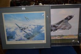 ROBERT TAYLOR, SPITFIRE, COLOURED PRINT, SIGNED IN PENCIL TOGETHER WITH ONE OTHER (2)