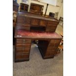 LATE 19TH CENTURY OAK TWIN PEDESTAL OFFICE DESK WITH RED LEATHER WRITING SURFACE, 115 CM WIDE