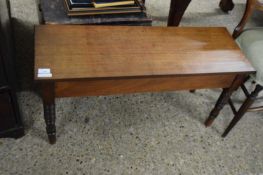 SMALL RECTANGULAR MAHOGANY TABLE OR STOOL ON TURNED LEGS, 90 CM WIDE