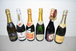 MIXED LOT: SIX VARIOUS BOTTLES, MARTINI, CARVA, CHAMPAGNE ETC (6)