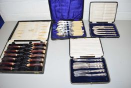 MIXED LOT COMPRISING TWO CASES OF SILVER HANDLED BUTTER KNIVES, CASE OF STEAK CUTLERY AND A CASE