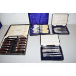 MIXED LOT COMPRISING TWO CASES OF SILVER HANDLED BUTTER KNIVES, CASE OF STEAK CUTLERY AND A CASE