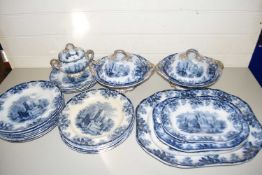 QUANTITY OF COPLAND BLUE AND WHITE DINNER WARES DECORATED WITH RUINS