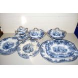 QUANTITY OF COPLAND BLUE AND WHITE DINNER WARES DECORATED WITH RUINS