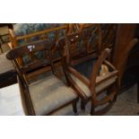 THREE 19TH CENTURY MAHOGANY BAR BACK AND SABRE LEG DINING CHAIRS