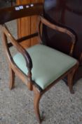 19TH CENTURY MAHOGANY BAR BACK AND SCROLL ARM CARVER CHAIR