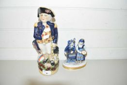 REPRODUCTION STAFFORDSHIRE NELSON JUG TOGETHER WITH A CONTINENTAL FIGURE GROUP