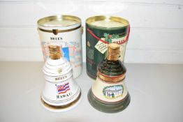 BELLS SCOTCH WHISKEY COMMEMORATIVE DECANTERS, CHRISTMAS 1989 AND HAWAII, SEALED AND FULL