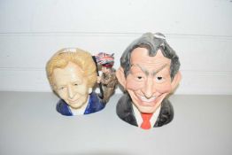BAIRSTOW MANOR POTTERY, NOVELTY JUGS, MARGARET THATCHER AND TONY BLAIR (2)