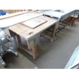 VINTAGE PINE WORKBENCH, 122 CM WIDE