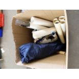 BOX OF VARIOUS ROLLED PRINTS, MAPS, A FOLDING CAMPING CHAIR ETC