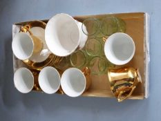 MIXED LOT: GILT DECORATED TEA SET AND OTHER ASSORTED ITEMS