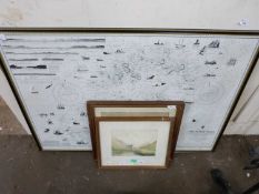 MIXED LOT: BLACK AND WHITE MAP OF THE SCILLY ISLES AND OTHER PICTURES