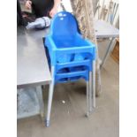 THREE BLUE PLASTIC CHILDS HIGHCHAIRS