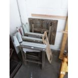 WOODEN FOLDING GARDEN TABLE AND THREE CHAIRS AND A FURTHER SMALL FOLDING STAND (5)