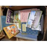 BOX OF VARIOUS ASSORTED BOOKS, EPHEMERA, POSTS CARDS ETC