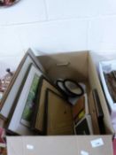BOX OF ASSORTED PICTURES TO INCLUDE STUDIES OF NORWICH, STILL LIFE OF VEGETABLES ETC